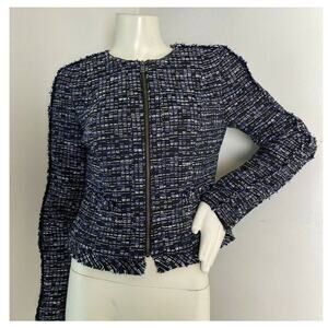 Banana Republic Women's Black Blue Tweed Zip Front Blazer Size 2